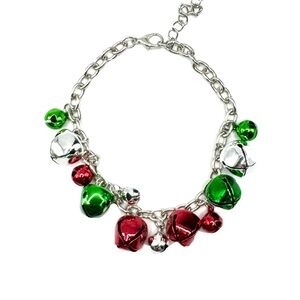 Christmas Holiday Jingle Bell Charm Bracelet, Red, Green & Silver - NWOT